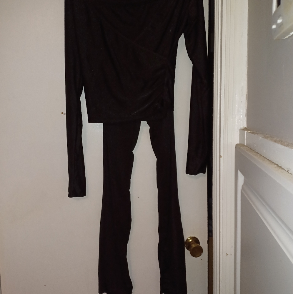 Womens bodycon vneck pants workout outfit black sz M